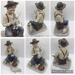 Boy w/ 3 Bunnies statuette - Italian porcelain